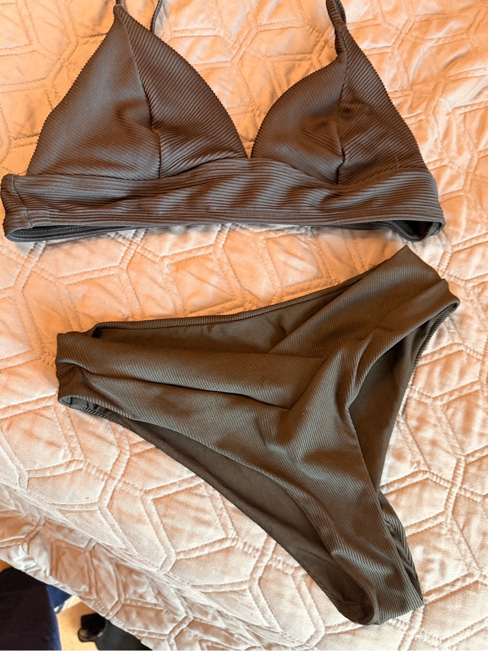 Cupshe Black Ribbed Triangle Bikini Set